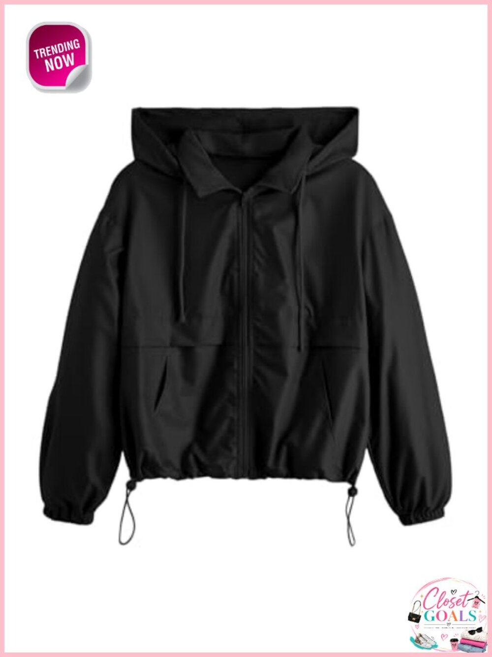 Verdusa Women's Windbreaker Jacket Workout Zip Up Hoodie with Pockets